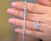 Absolute Sterling Silver Oval and Round Cluster Line Bracelet, 6" SM